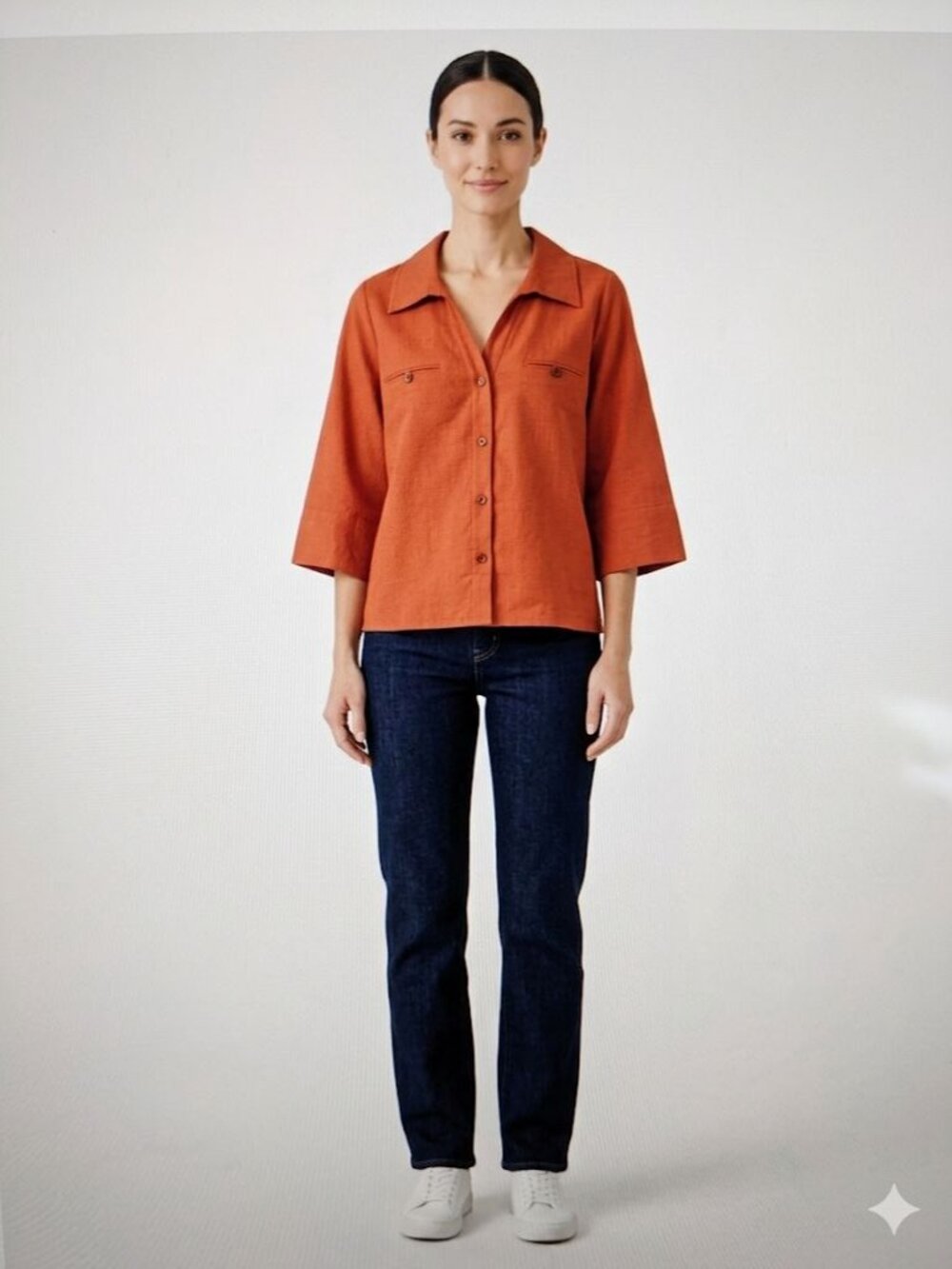 Petite Studio 100% Linen Antoine Blouse Oversize Shirt Top Rust Orange Size S - Picture 7 of 10